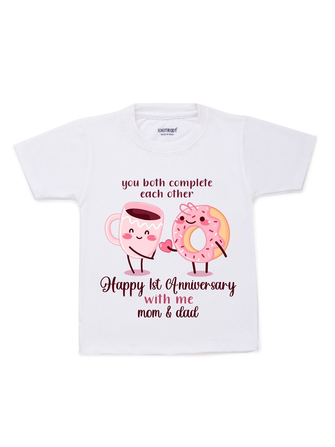 

KNITROOT Kids White & Maroon Printed Cotton T-shirt