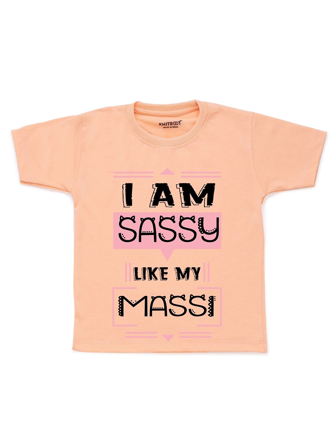 

KNITROOT Kids Peach-Coloured Typography Printed Cotton T-shirt