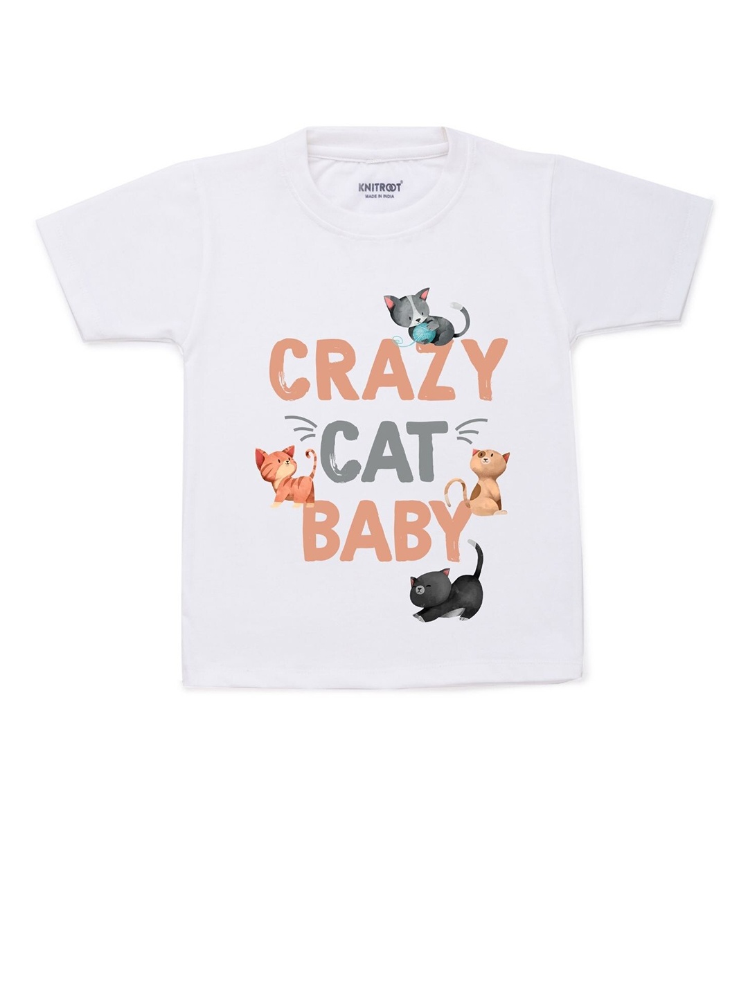 KNITROOT Kids White Typography Printed T-shirt