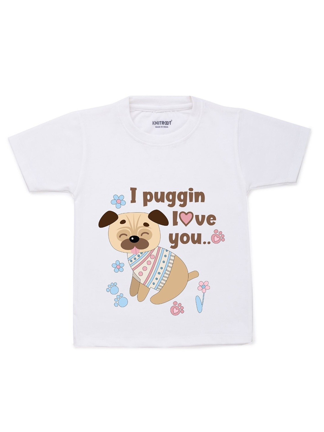 KNITROOT Kids White & Brown Printed Cotton T-shirt