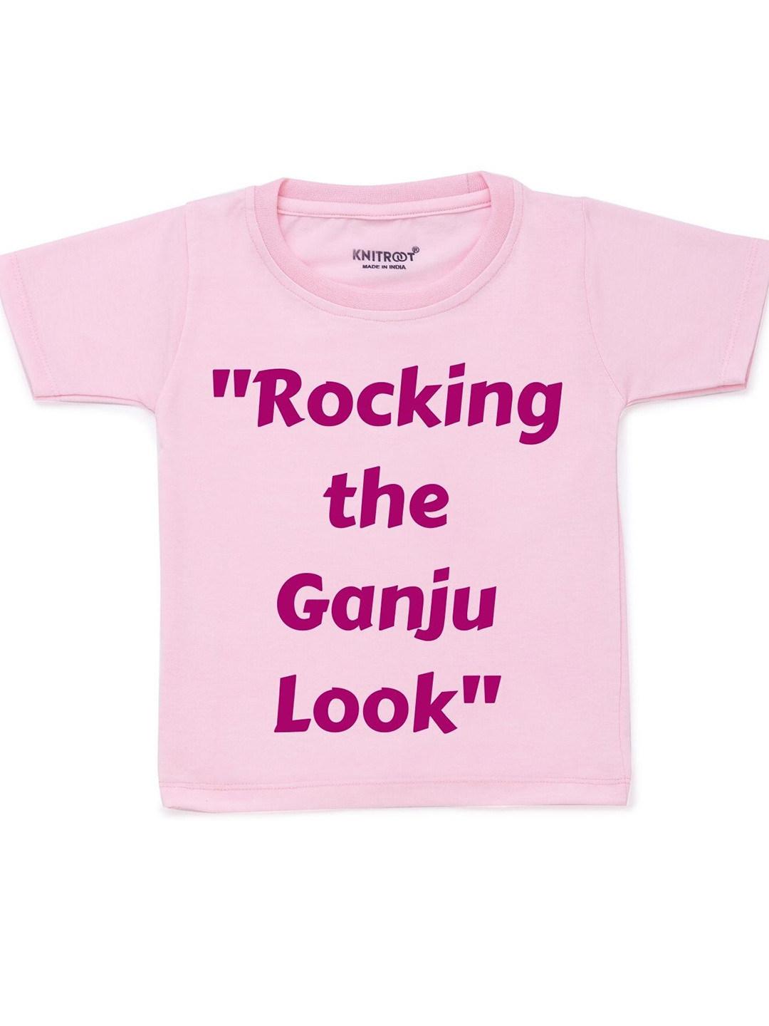 

KNITROOT Kids Pink Typography Printed T-shirt