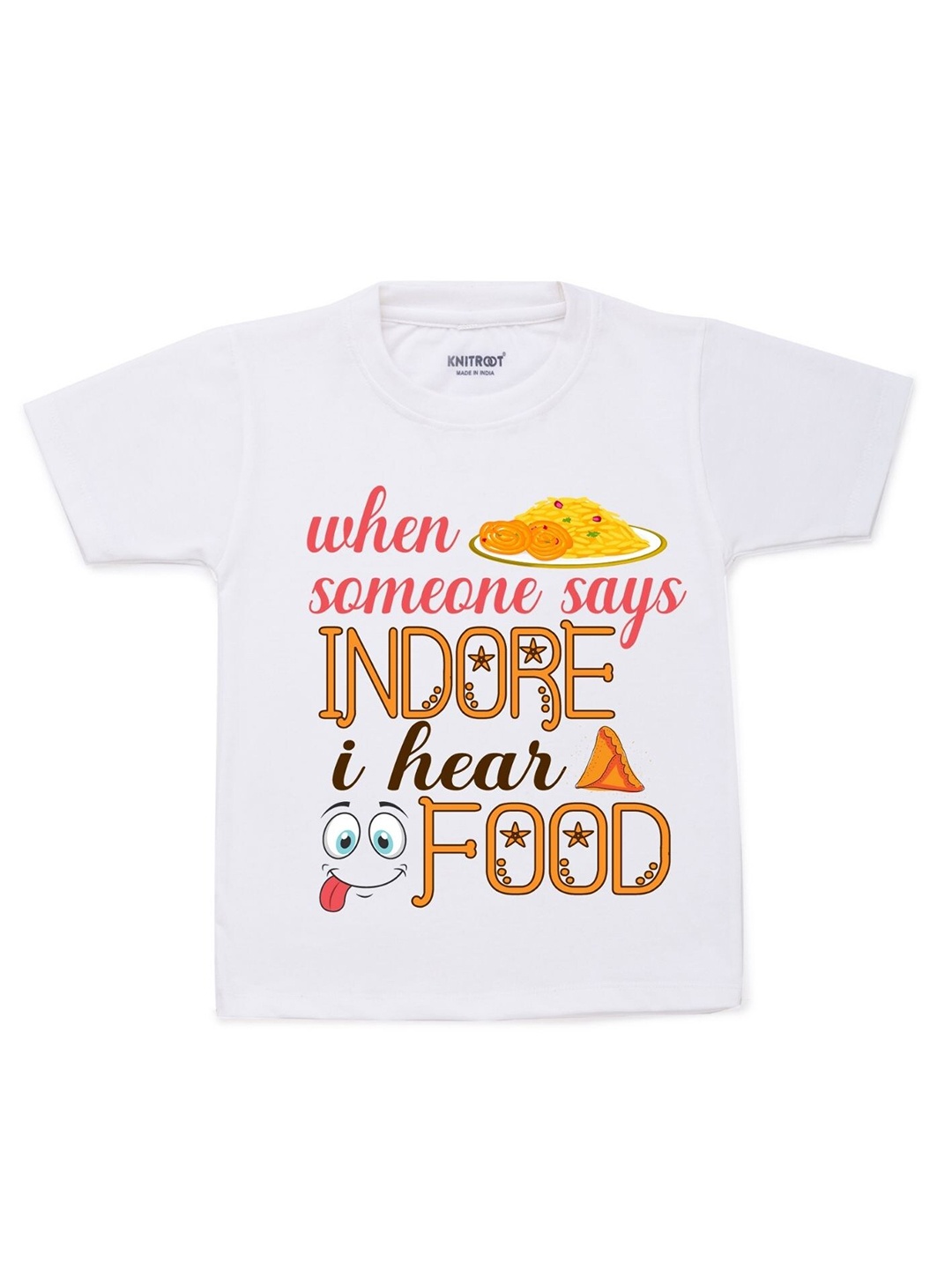 

KNITROOT Kids White Typography Printed Cotton T-shirt