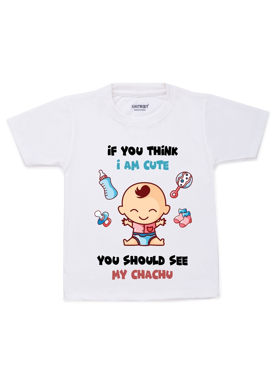 

KNITROOT Kids White & Black Printed Cotton T-shirt