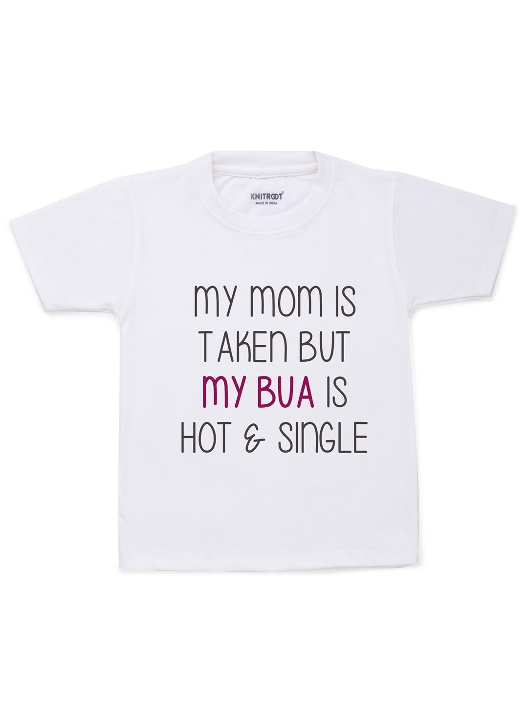 KNITROOT Kids White & Black Typography Printed Cotton T-shirt