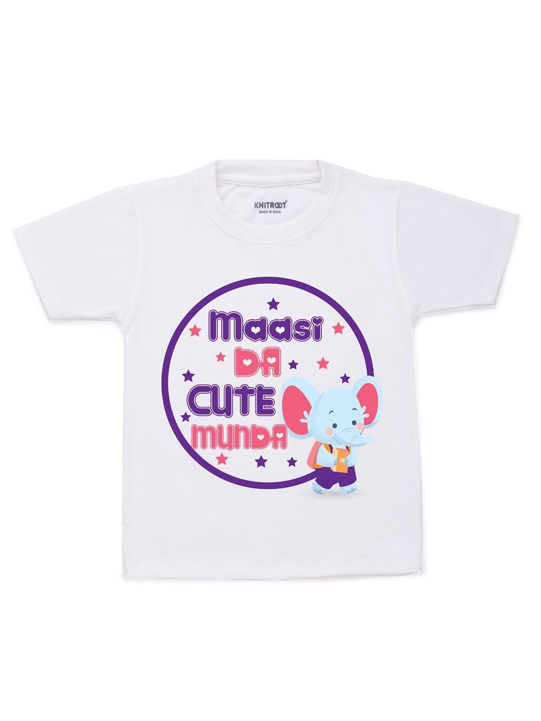 

KNITROOT Kids White & Violet Typography Printed Cotton T-shirt