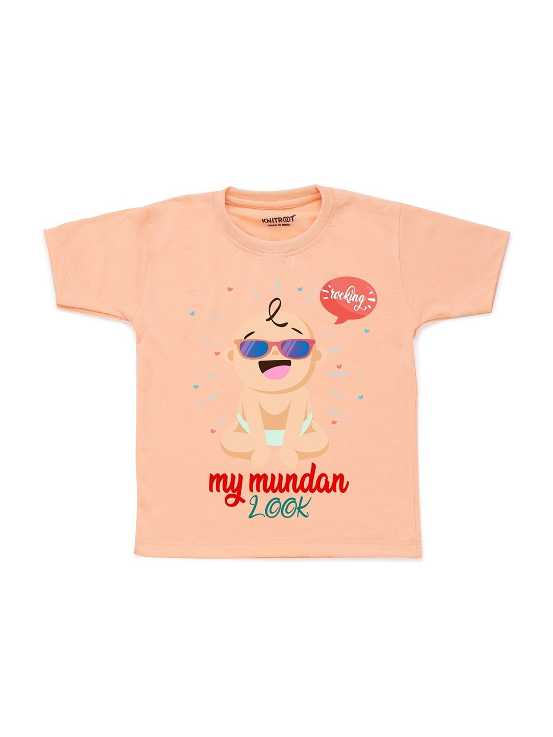 

KNITROOT Kids Peach Typography Printed Cotton T-shirt
