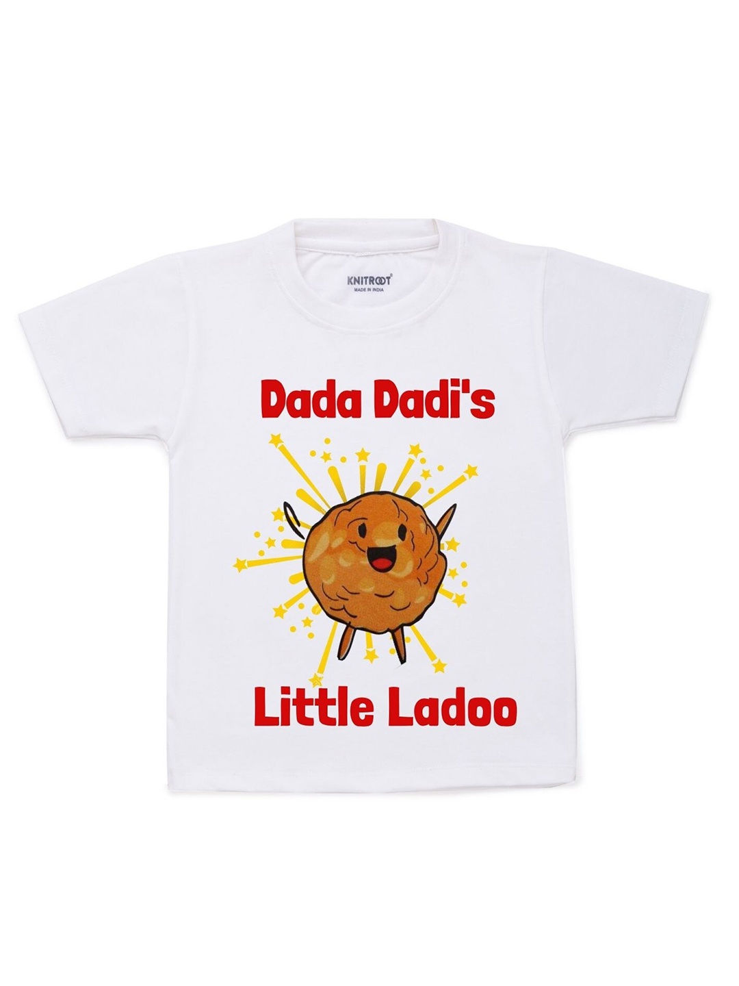 

KNITROOT Kids White & Brown Printed Cotton T-shirt