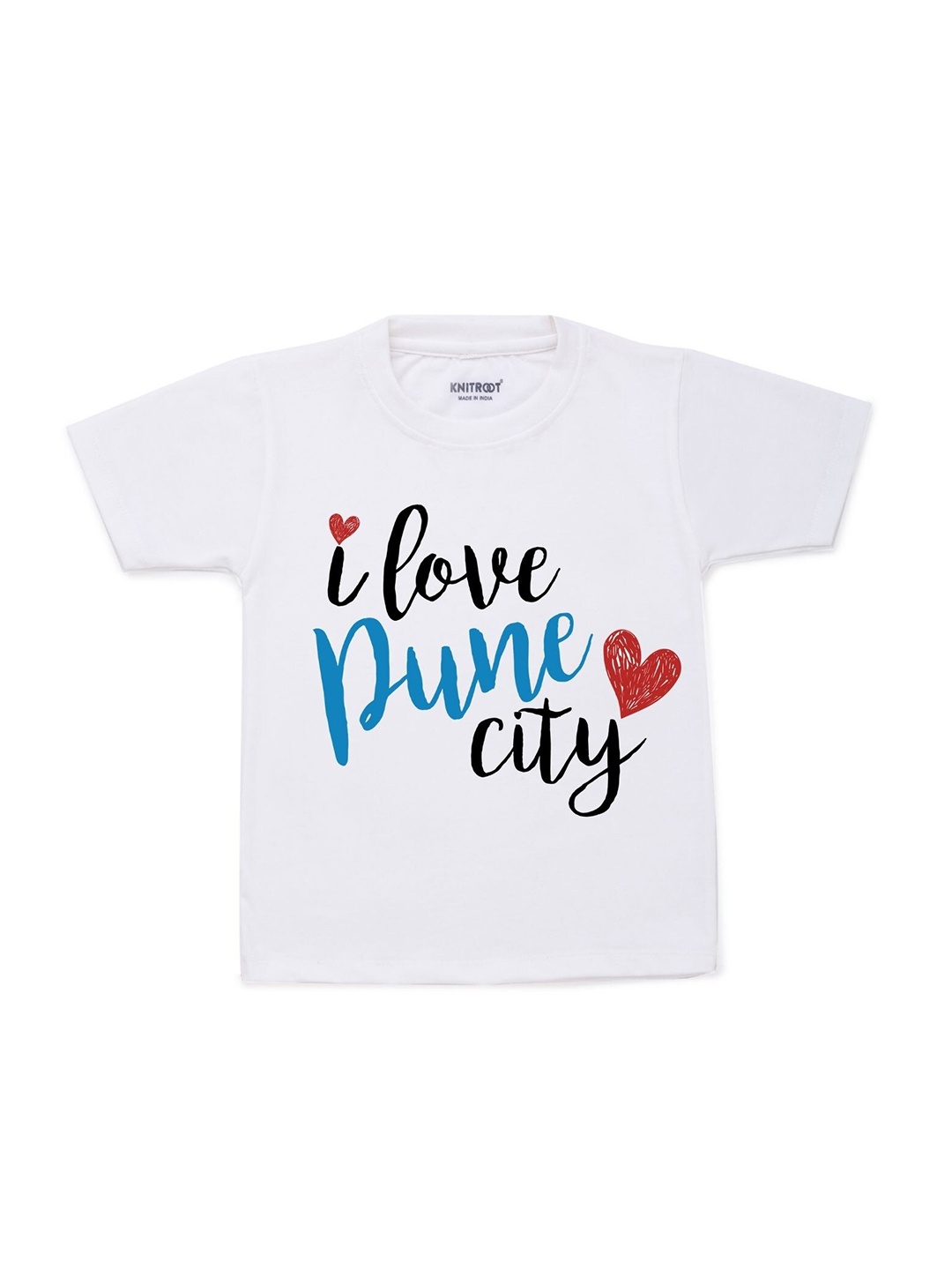 

KNITROOT Kids White & Black Typography Printed Cotton T-shirt