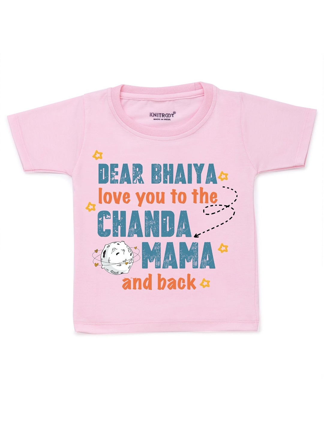 KNITROOT Kids Pink & Blue Typography Printed Cotton T-shirt