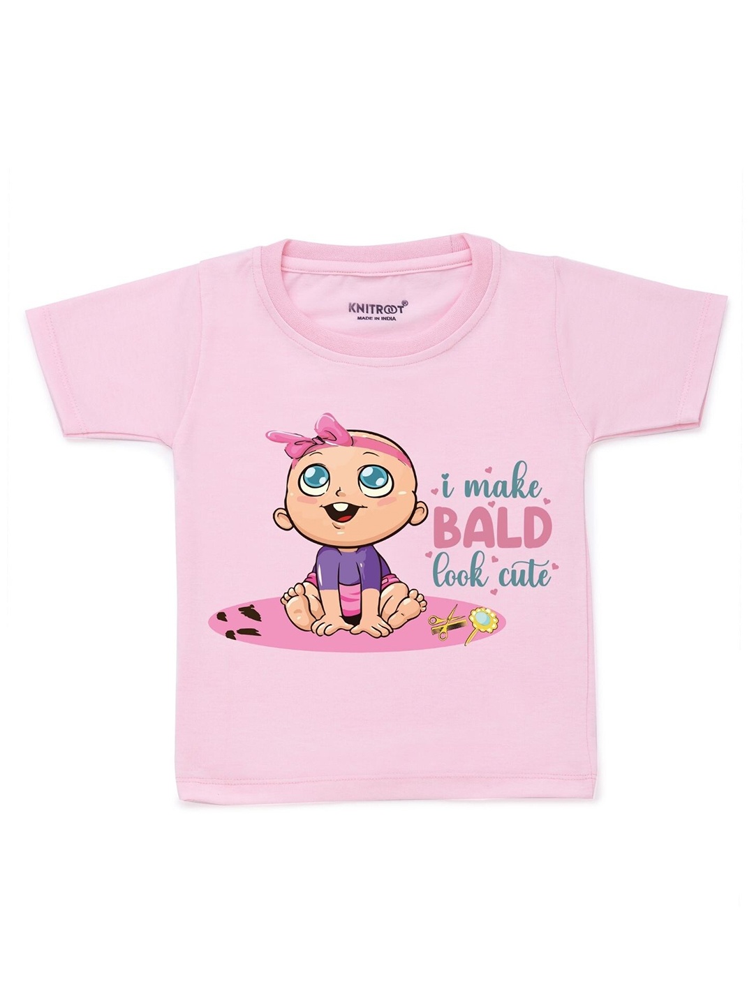 

KNITROOT Kids Pink & Blue Printed Cotton T-shirt