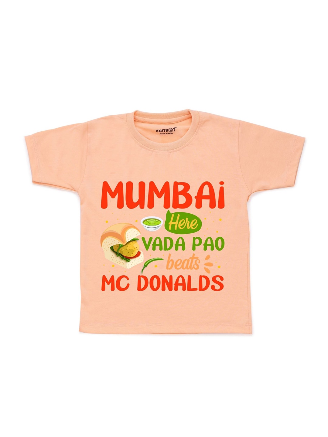 

KNITROOT Kids Peach-Coloured Typography Printed T-shirt