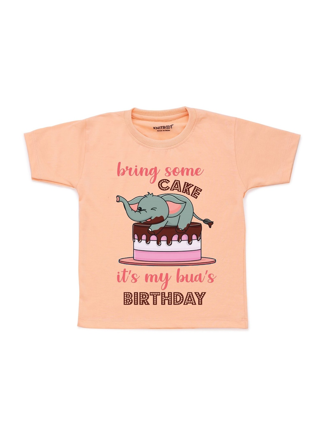 

KNITROOT Kids Peach-Coloured Printed Cotton T-shirt