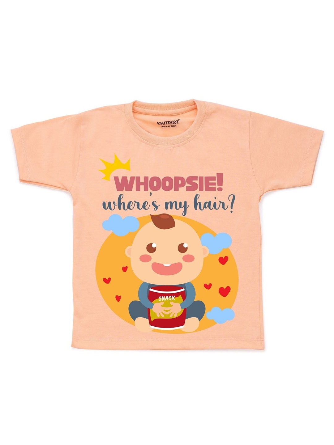 

KNITROOT Kids Peach-Coloured Printed Cotton T-shirt