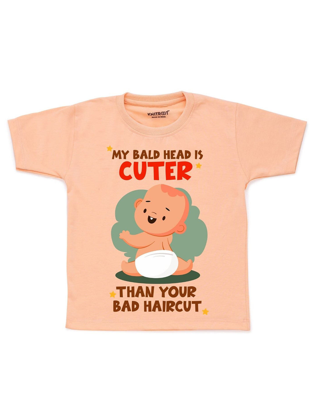 

KNITROOT Kids Peach-Coloured Printed Cotton T-shirt