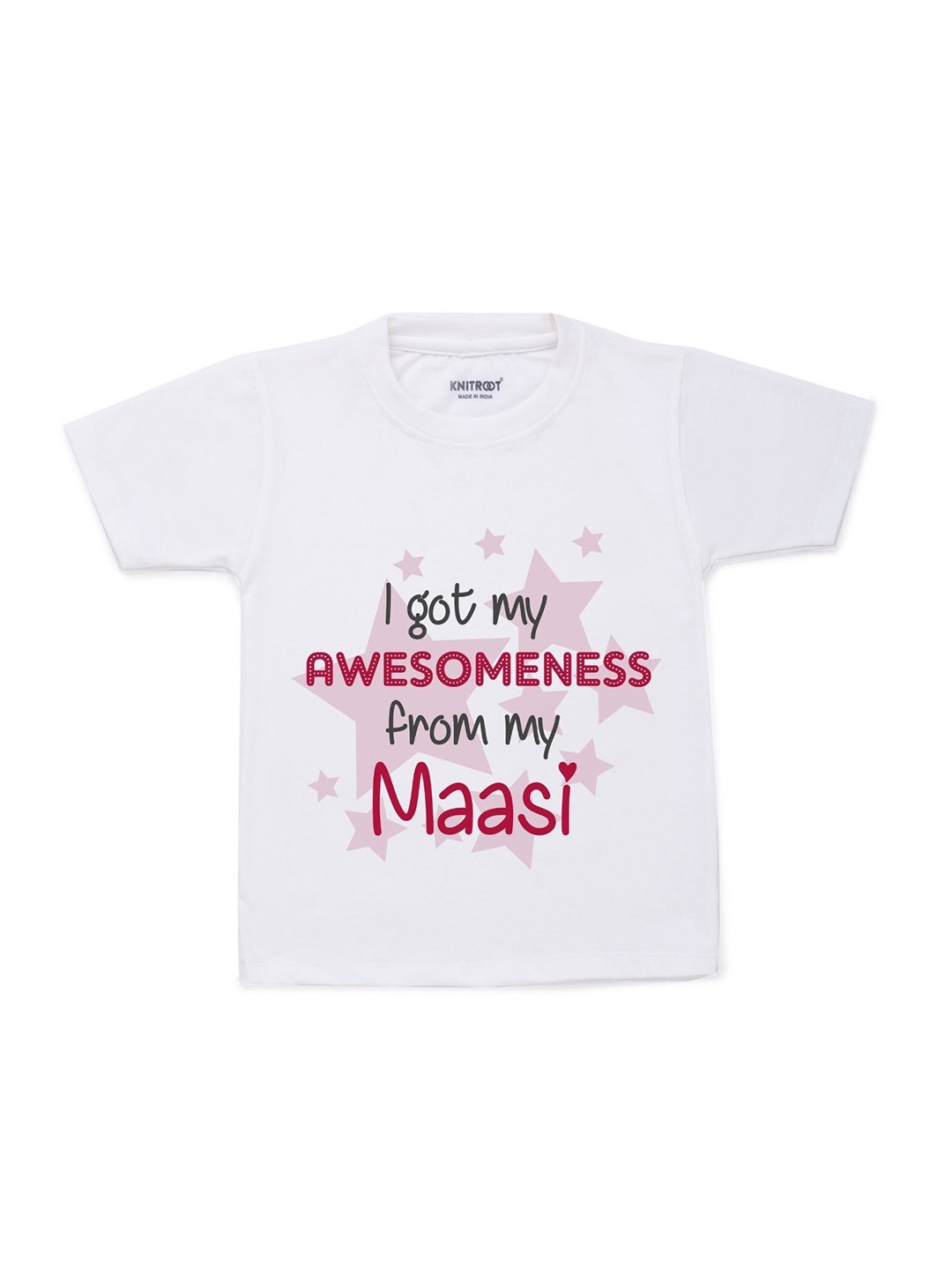 KNITROOT Kids White & Black Typography Printed Cotton T-shirt