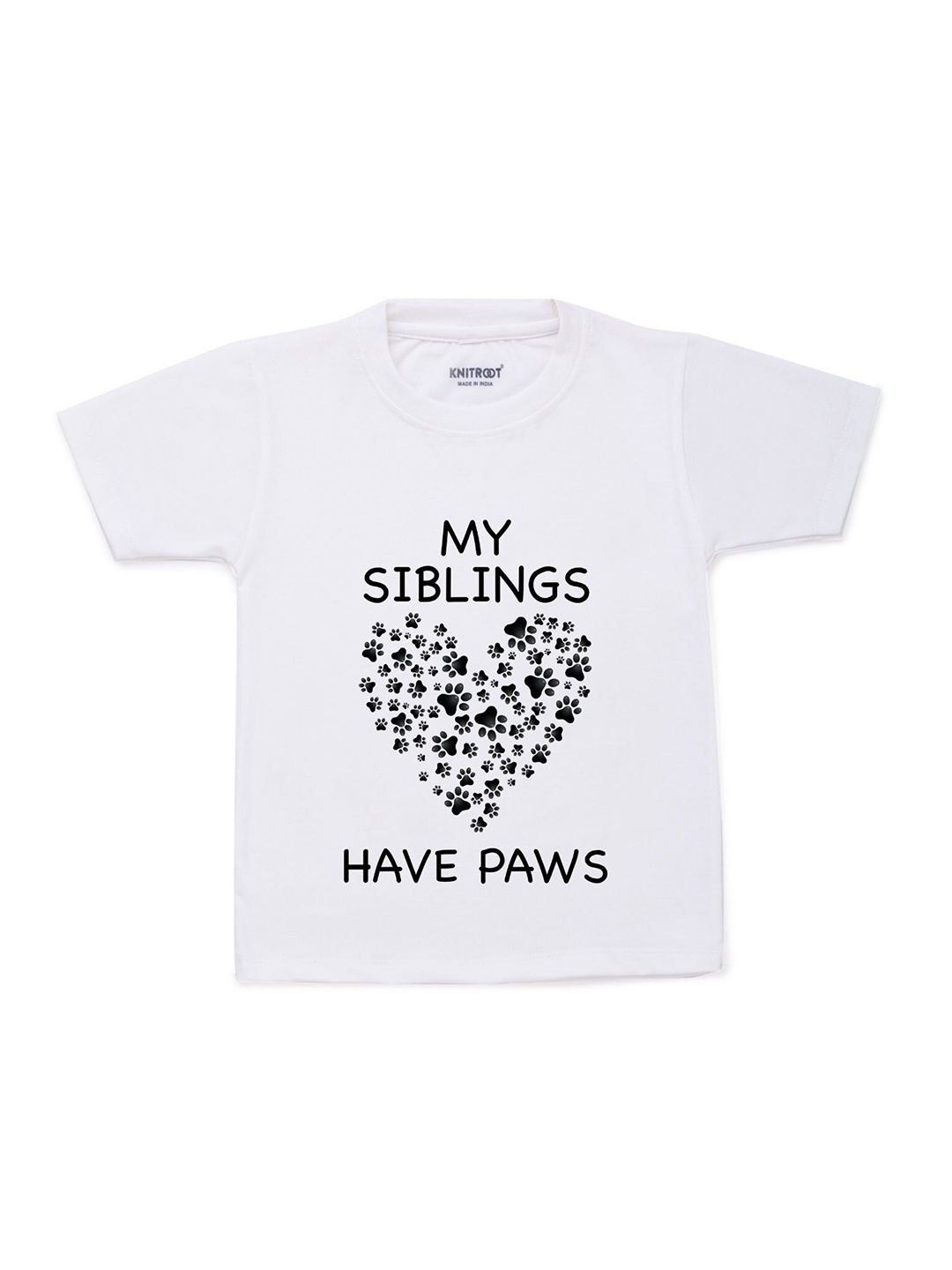 

KNITROOT Kids White & Black Typography Printed T-shirt