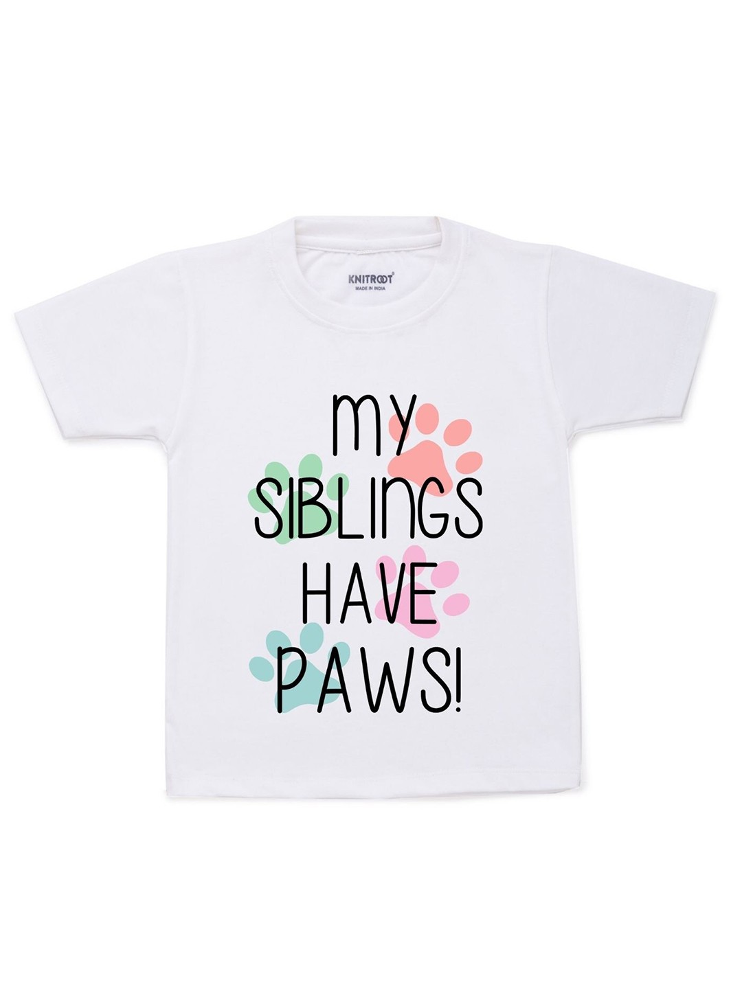 

KNITROOT Kids White & Black Typography Printed Cotton T-shirt