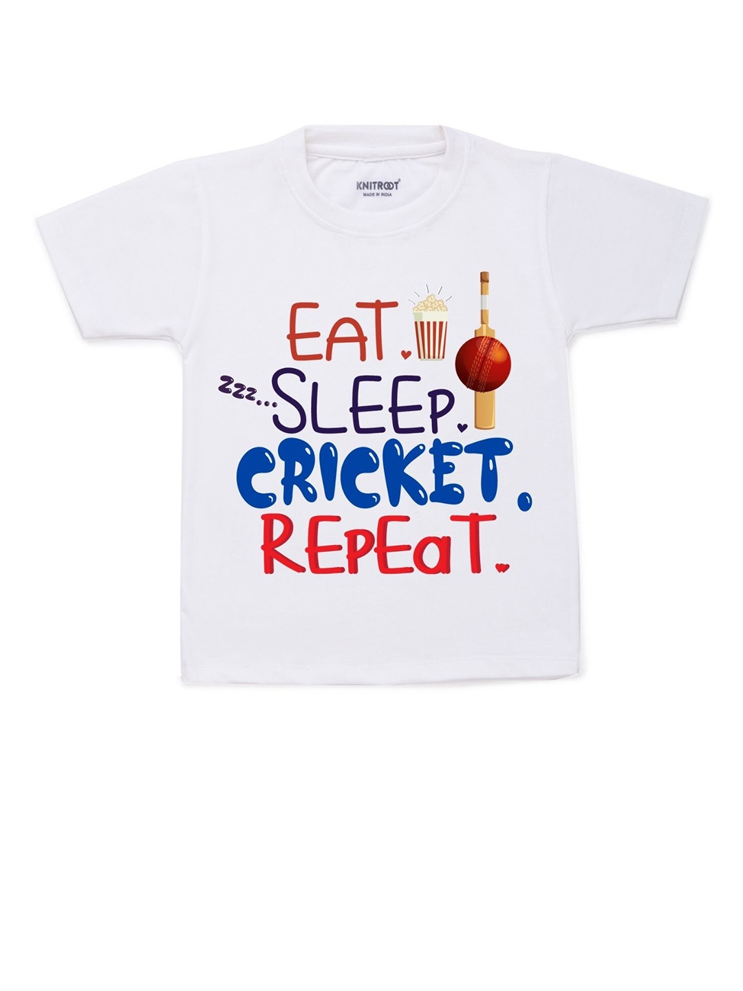 KNITROOT Kids White Typography Printed Cotton T-shirt