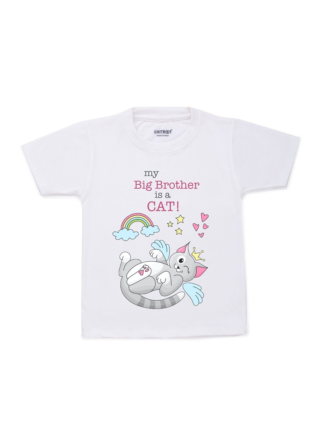 

KNITROOT Kids White Printed Cotton T-shirt