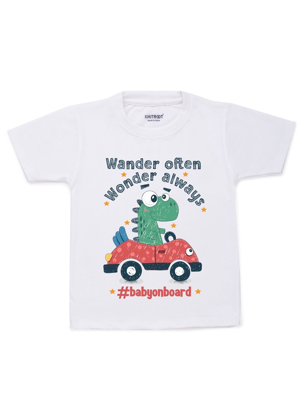 

KNITROOT Kids White Printed Cotton T-shirt