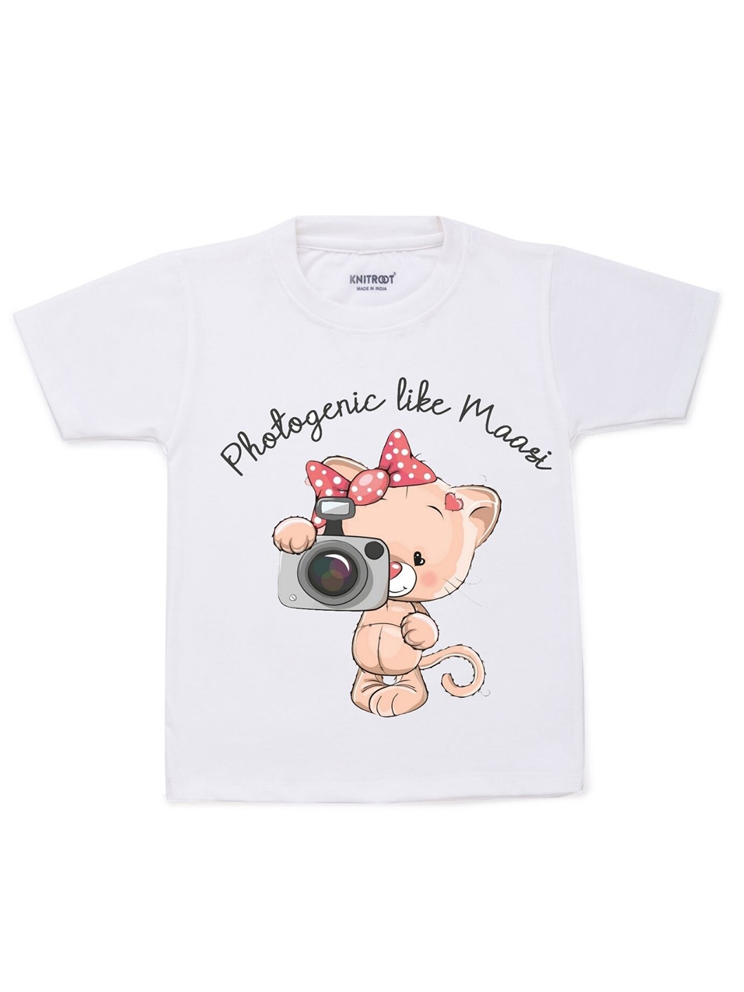 

KNITROOT Kids White & Peach-Coloured Printed Cotton T-shirt