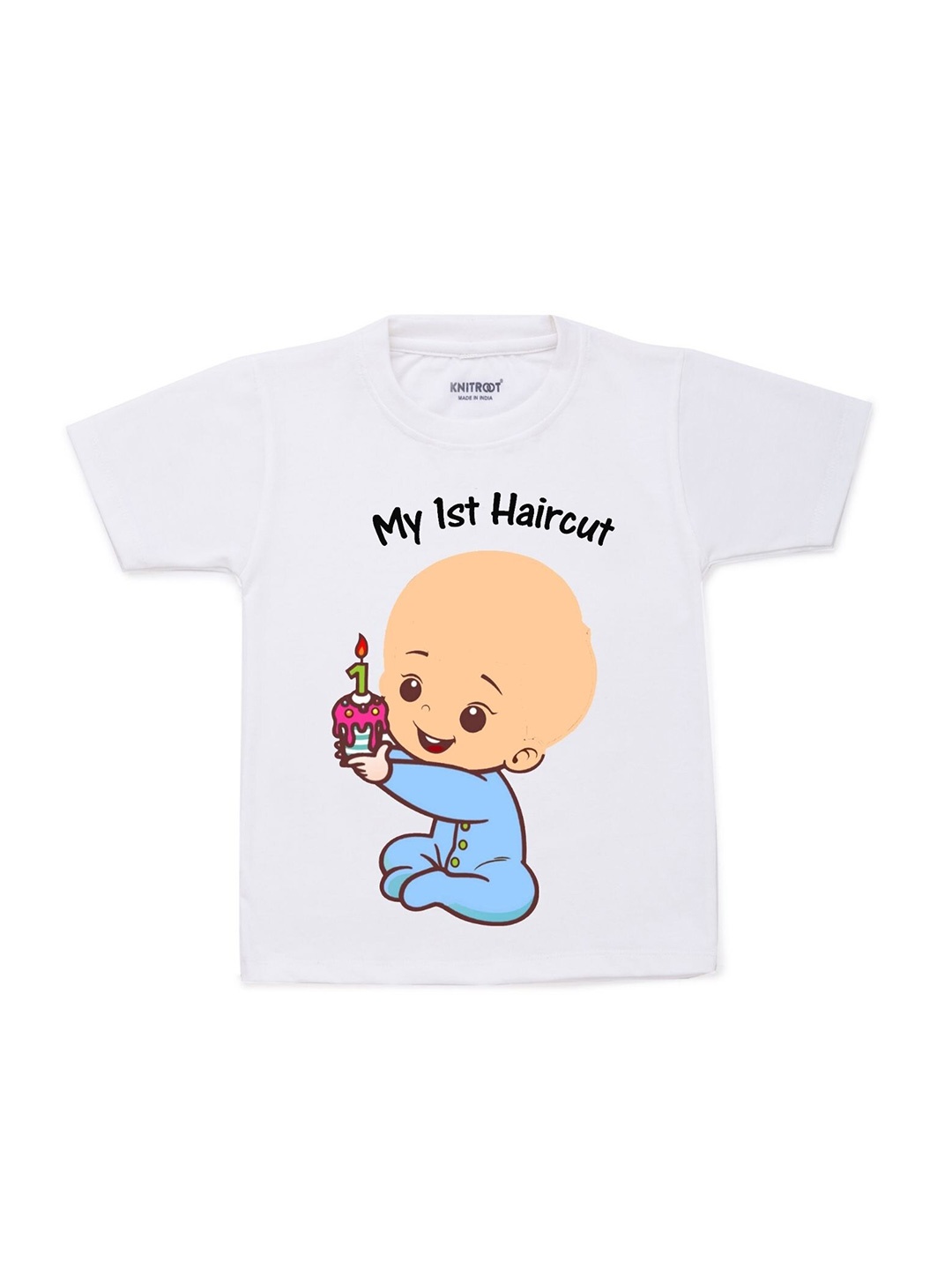 

KNITROOT Kids White Printed Cotton T-shirt