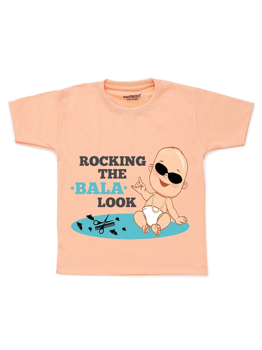 

KNITROOT Kids Peach-Coloured & Black Typography Printed Cotton T-shirt