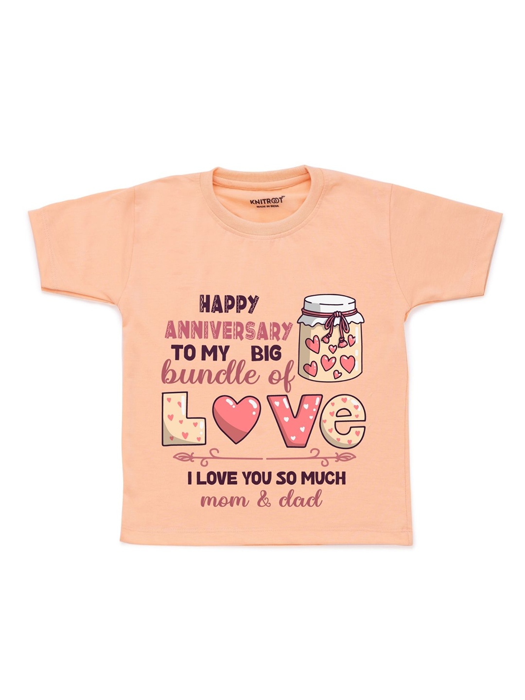 

KNITROOT Kids Peach-Coloured Typography Printed T-shirt