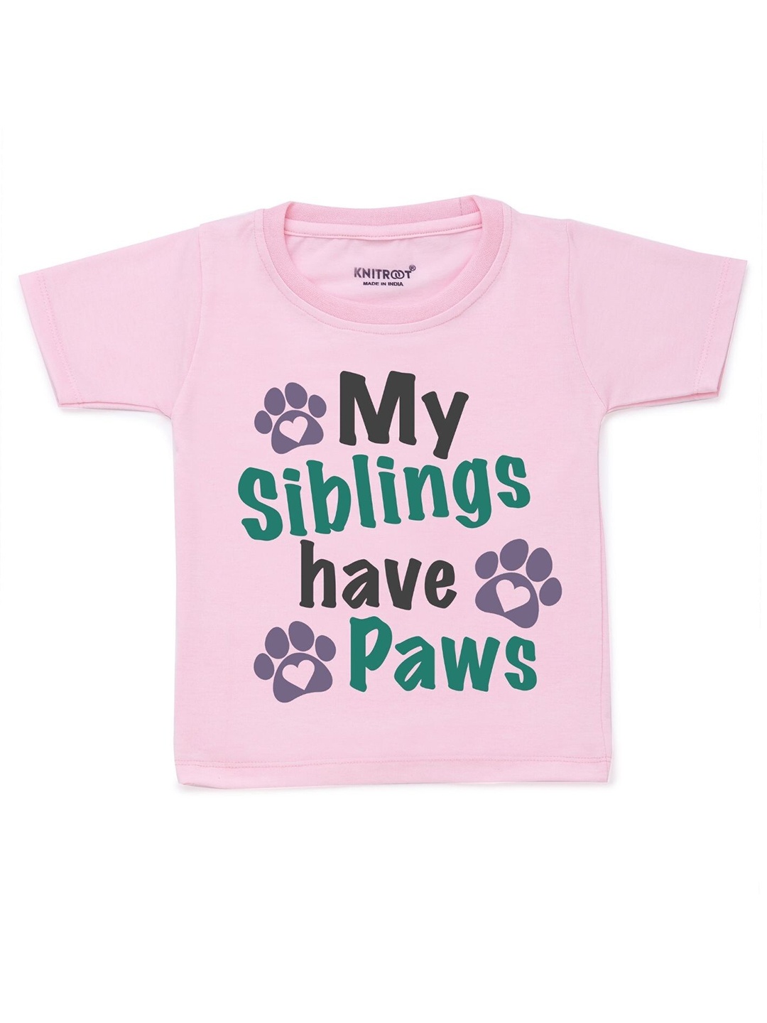 

KNITROOT Kids Pink Typography Printed Cotton T-shirt