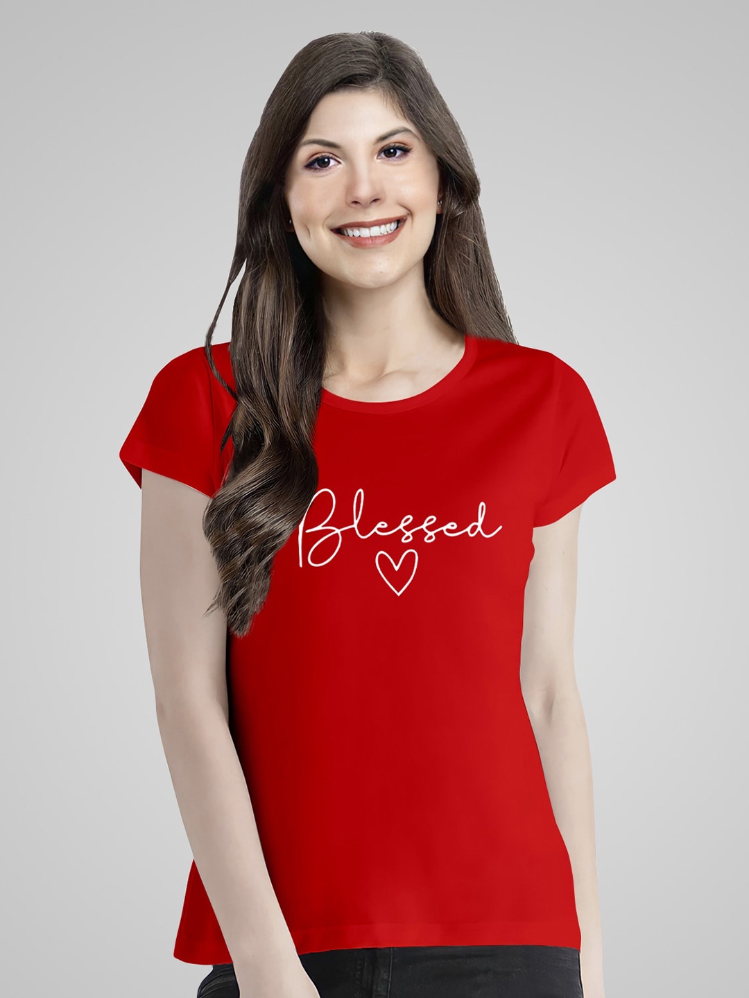 

Pootlu Women Red Typography Printed Pure Cotton T-shirt