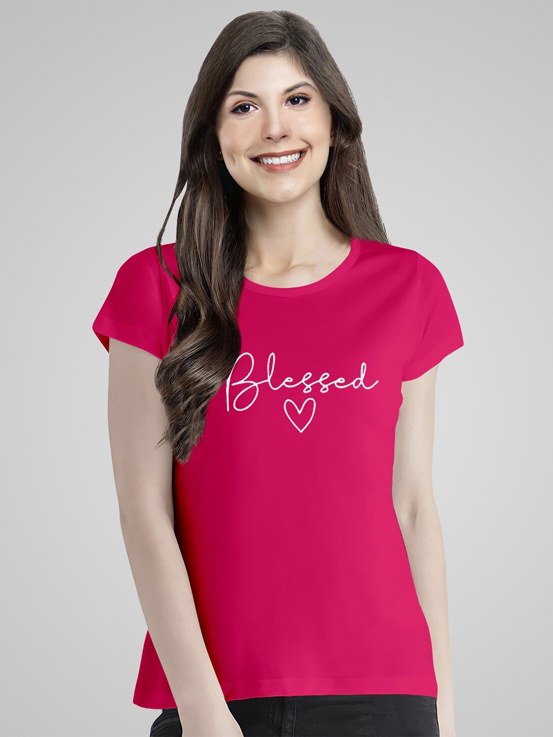 

Pootlu Women Pink Typography Printed T-shirt
