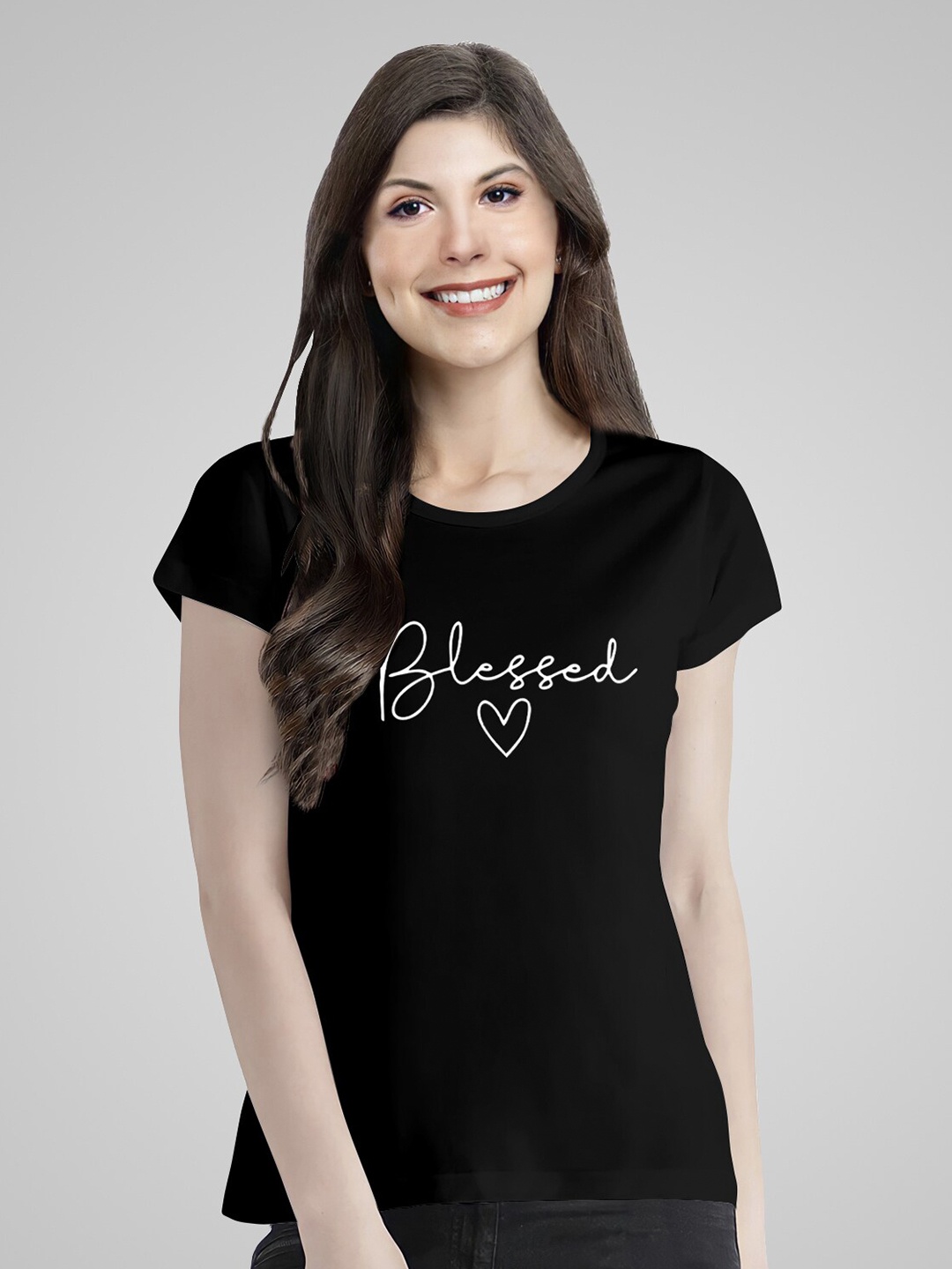 

Pootlu Women Black & White Typography Printed T-shirt