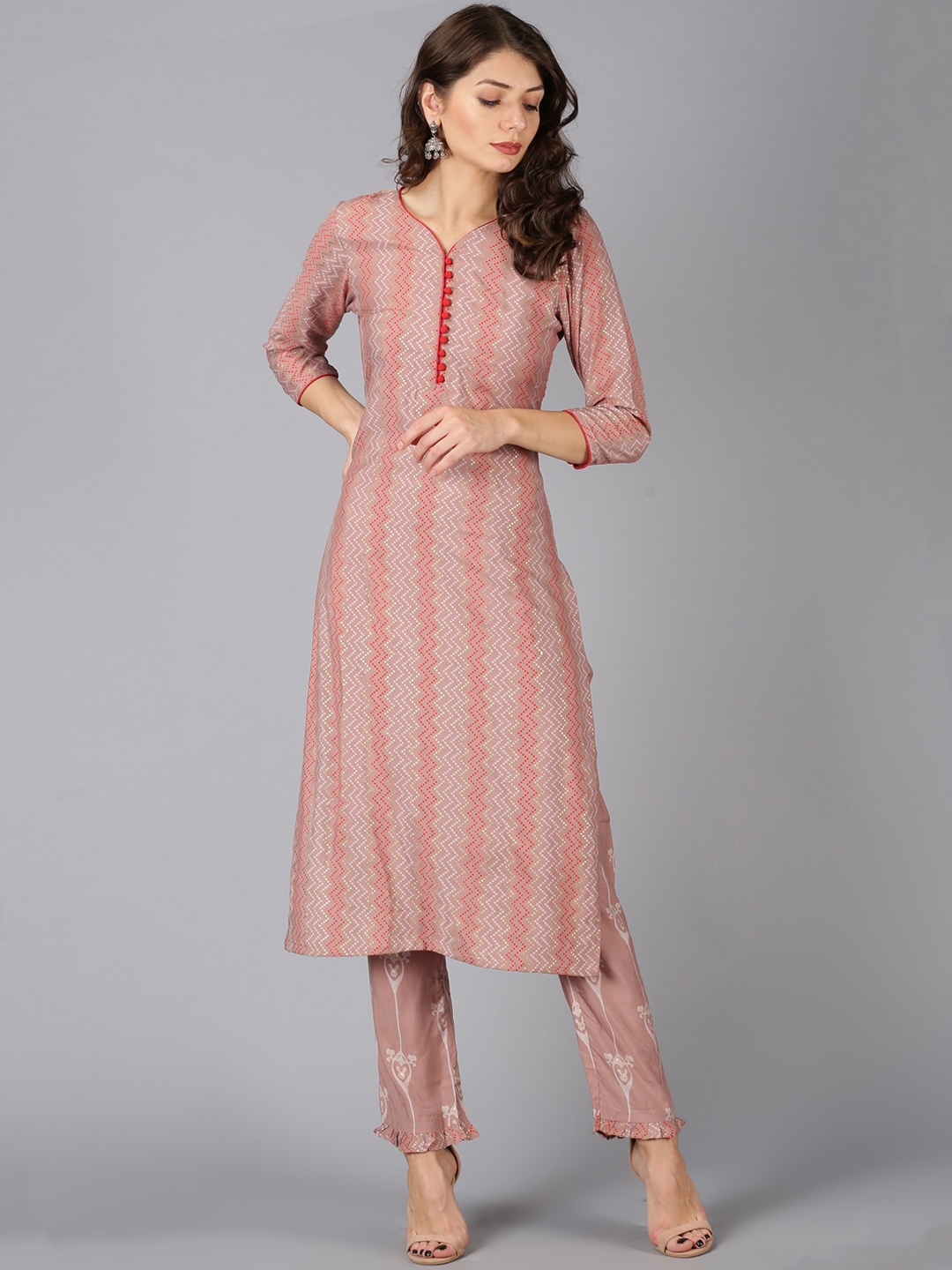 

MADHURAM Women Rust Ethnic Motifs Printed Kurta With Trousers