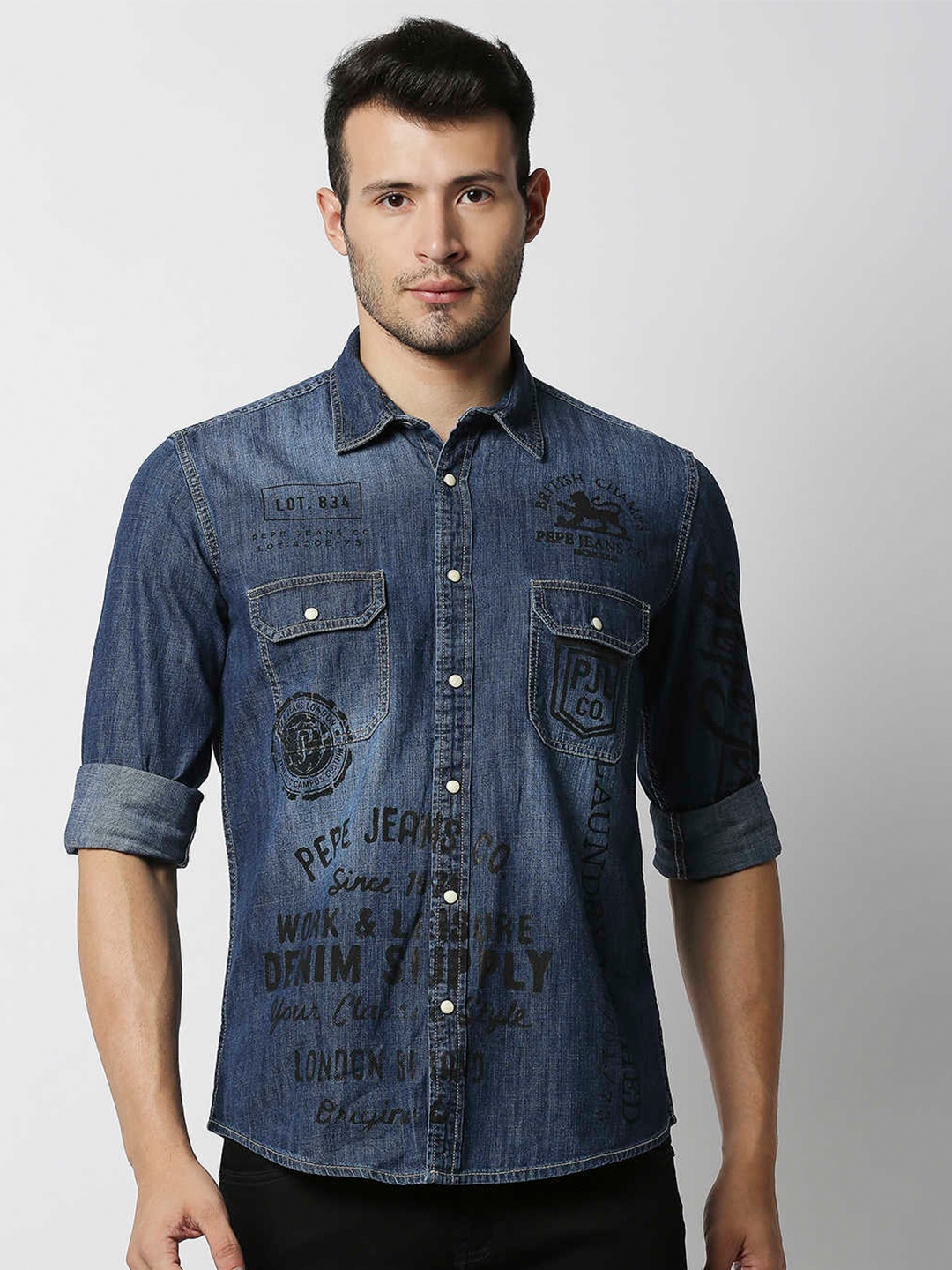 

Pepe Jeans Men Blue Slim Fit Printed Casual Shirt