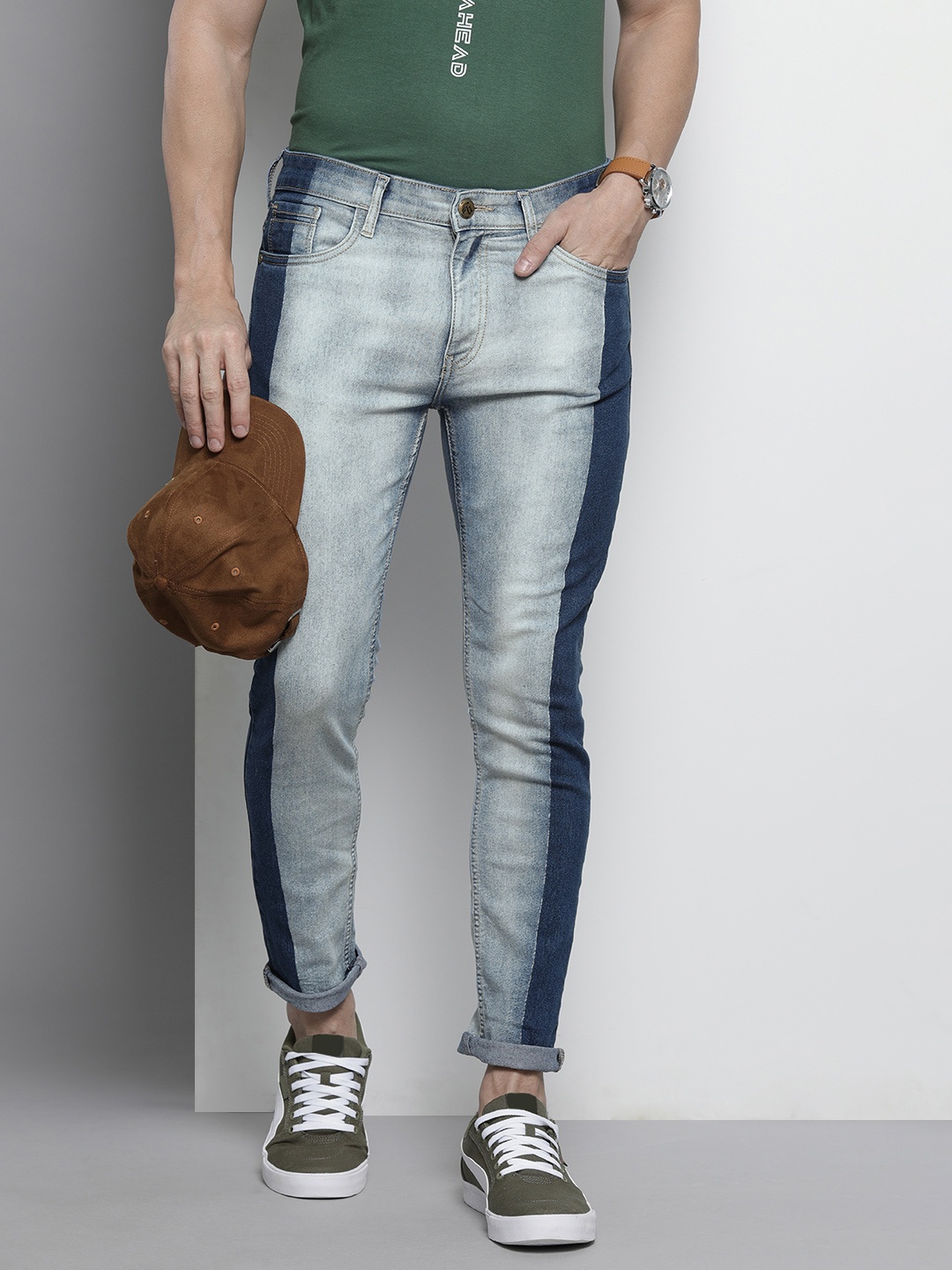 

The Indian Garage Co Men Navy Blue Slim Fit Colourblocked Stretchable Jeans