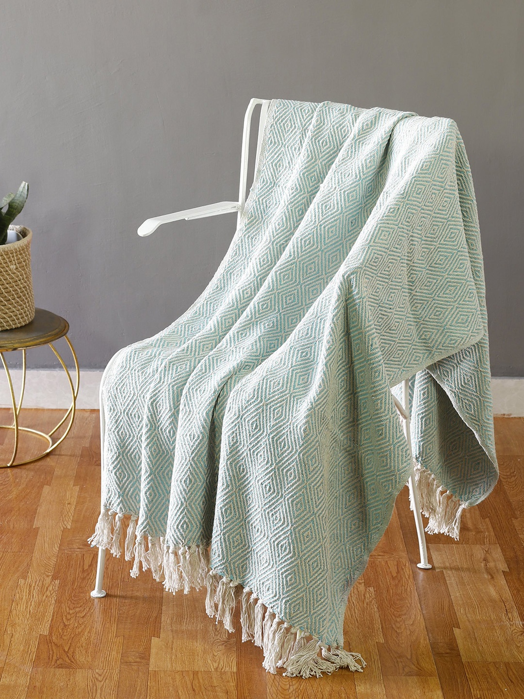 

HANDICRAFT PALACE Turquoise Blue Hand Knitted Sofa Throws