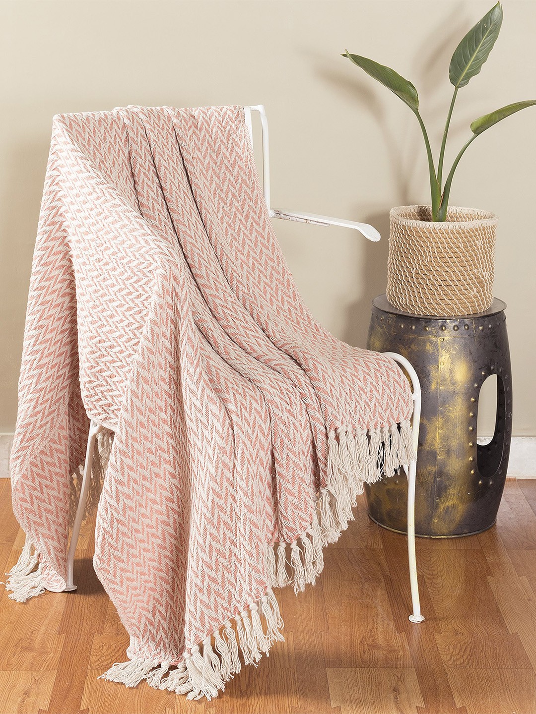 

HANDICRAFT PALACE Pink Self-Design Pure Cotton Sofa Couch Throw