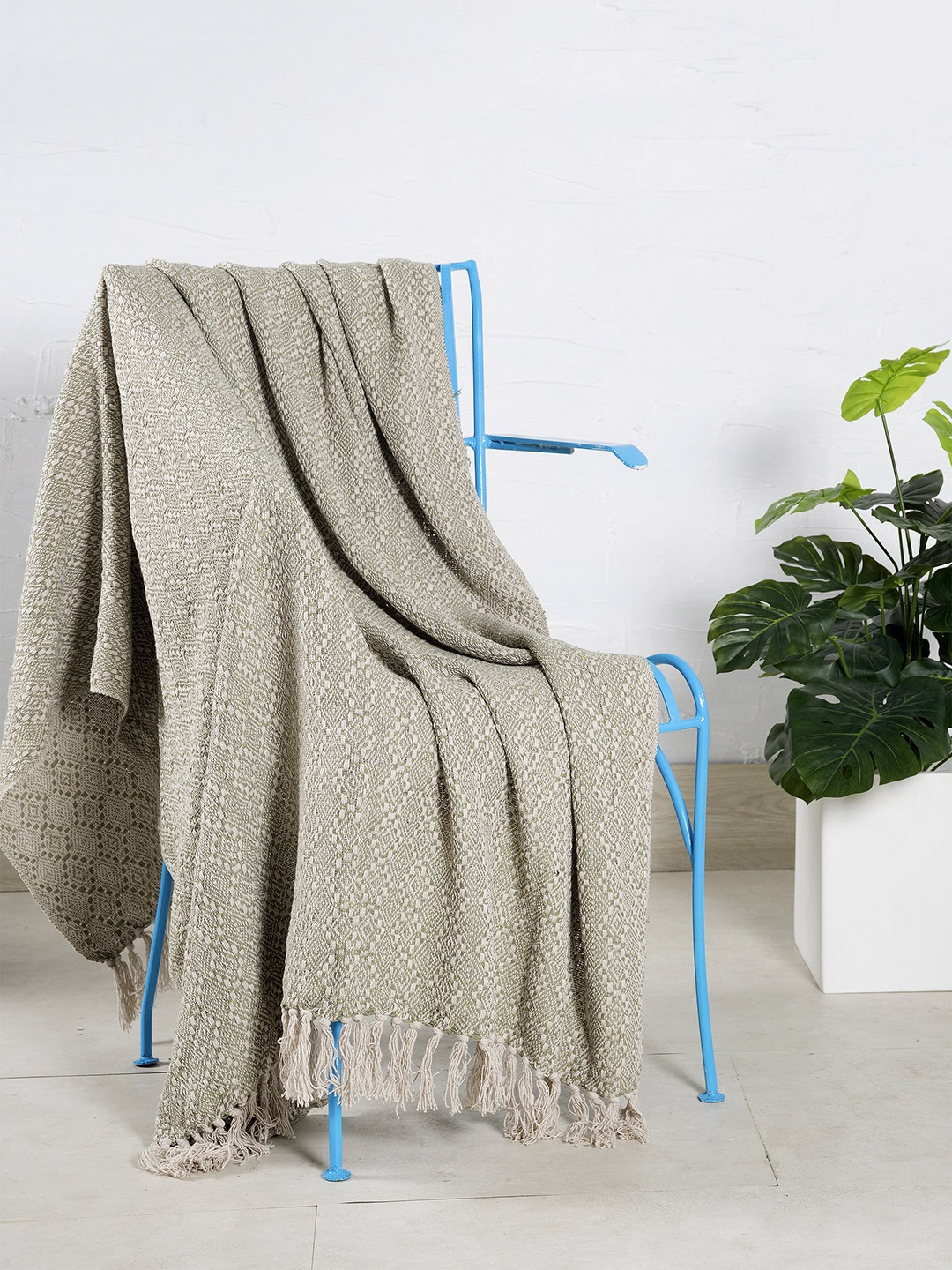 

HANDICRAFT PALACE Green Self-Design Cotton Knitted Throw