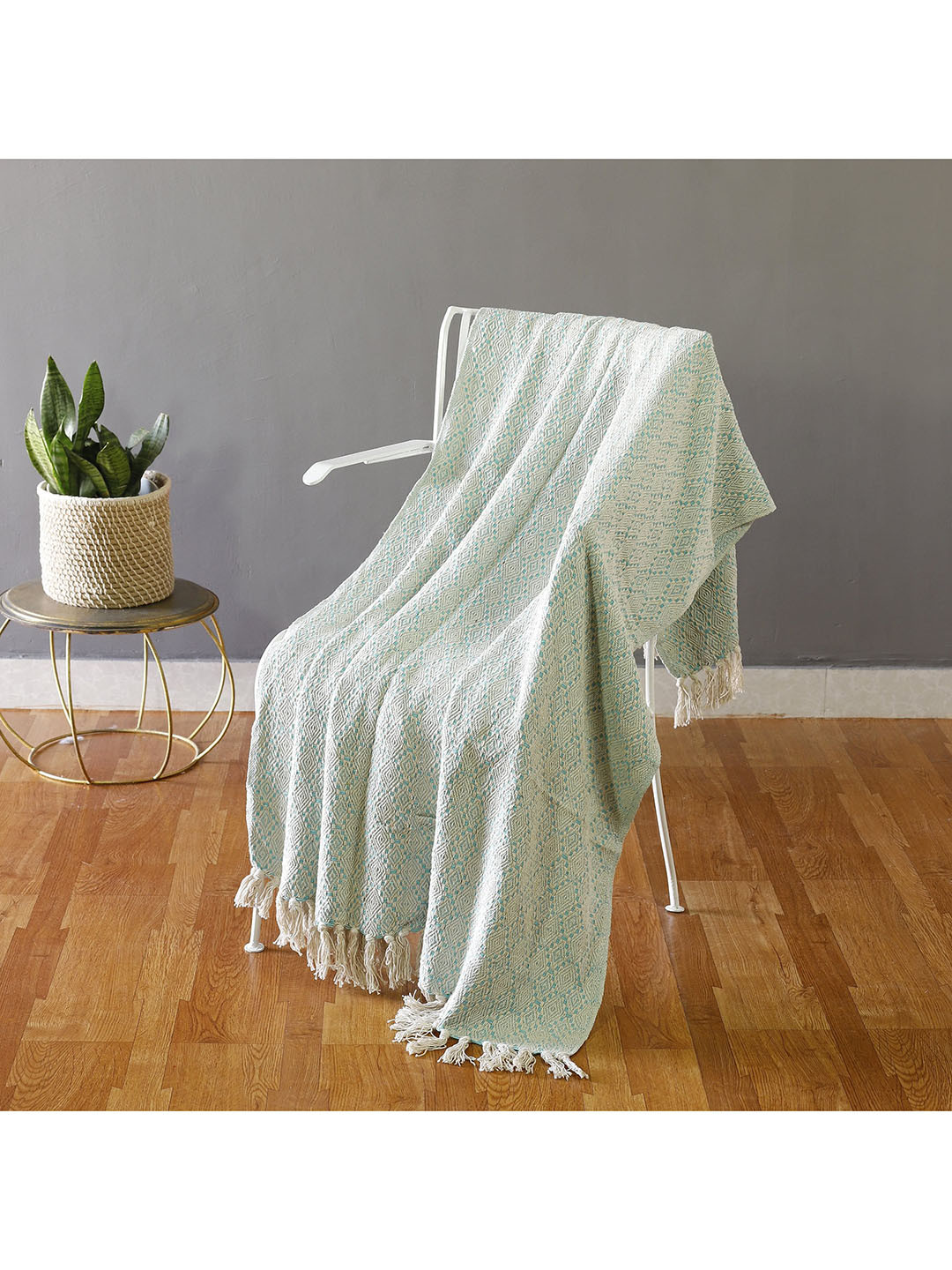 

HANDICRAFT PALACE Turquoise Blue & White Printed Cotton Throws
