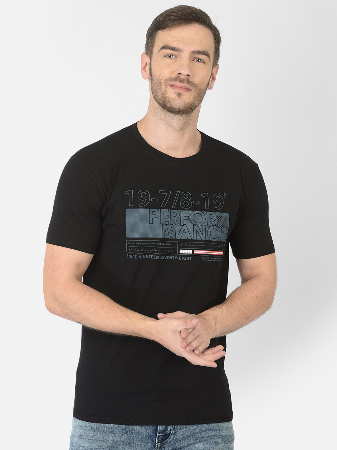 

Zarlin Men Black & Blue Printed Cotton T-shirt
