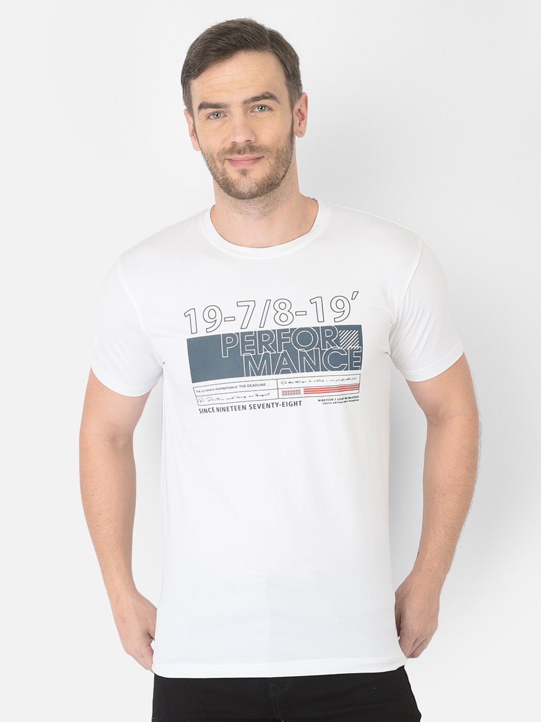 

Zarlin Men White Typography Printed Cotton T-shirt