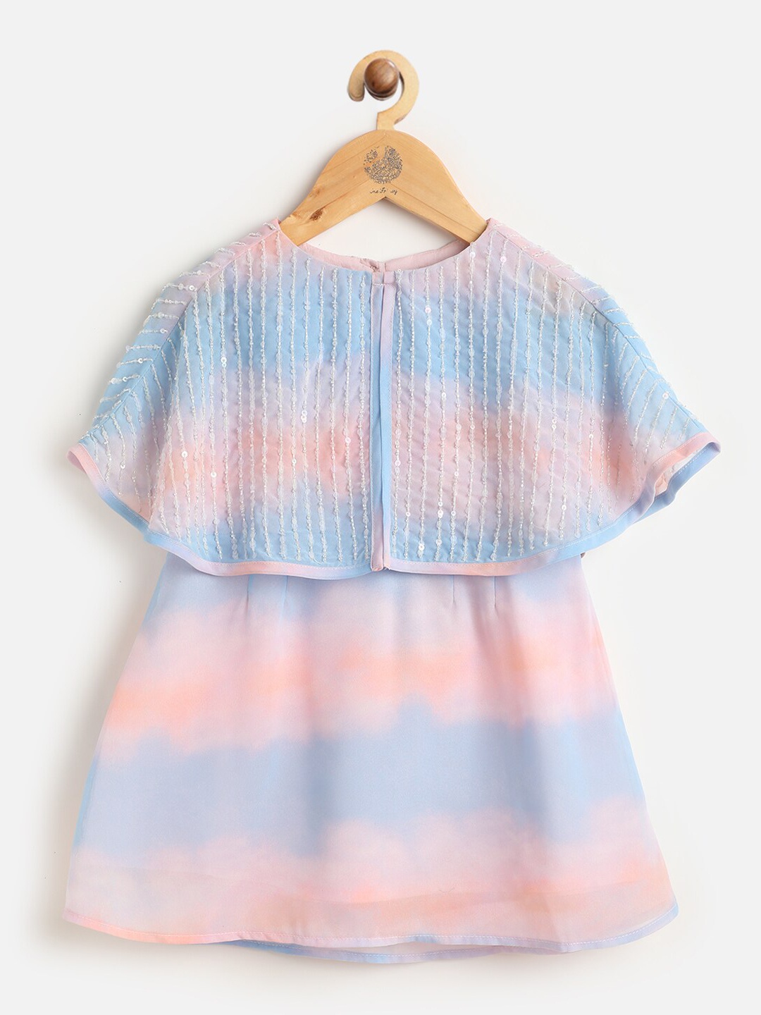 

One Friday Girls Blue & Peach-Coloured Embellished A-Line Dress