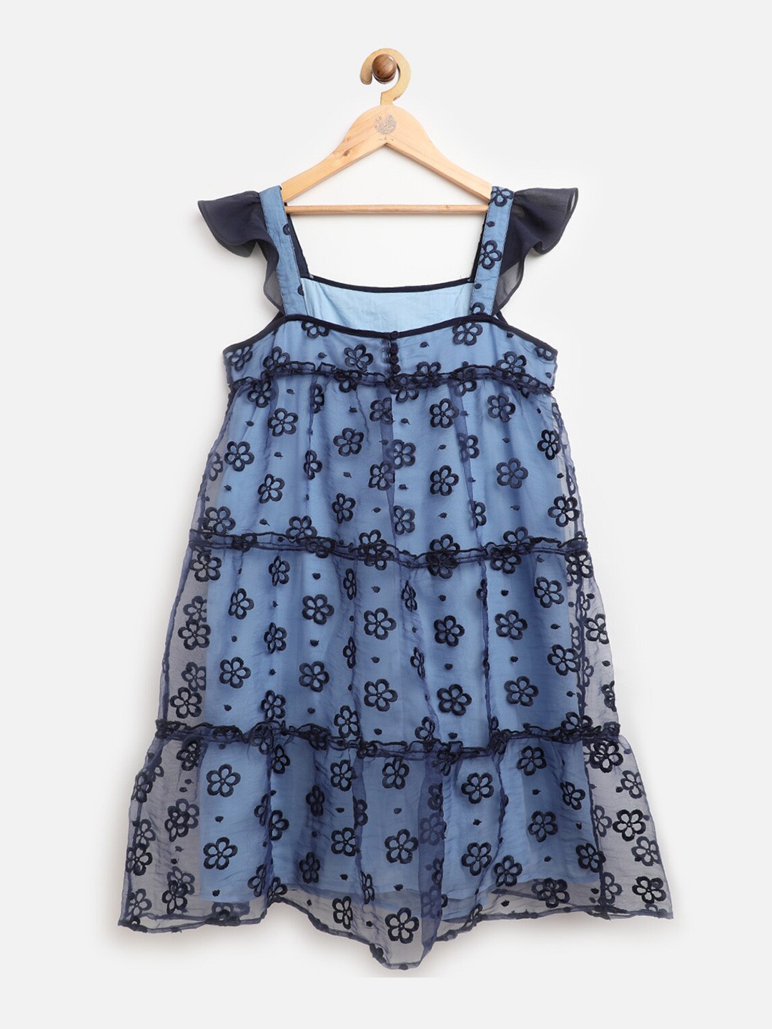 

One Friday Navy Blue & Black Floral Embroidered A-Line Dress