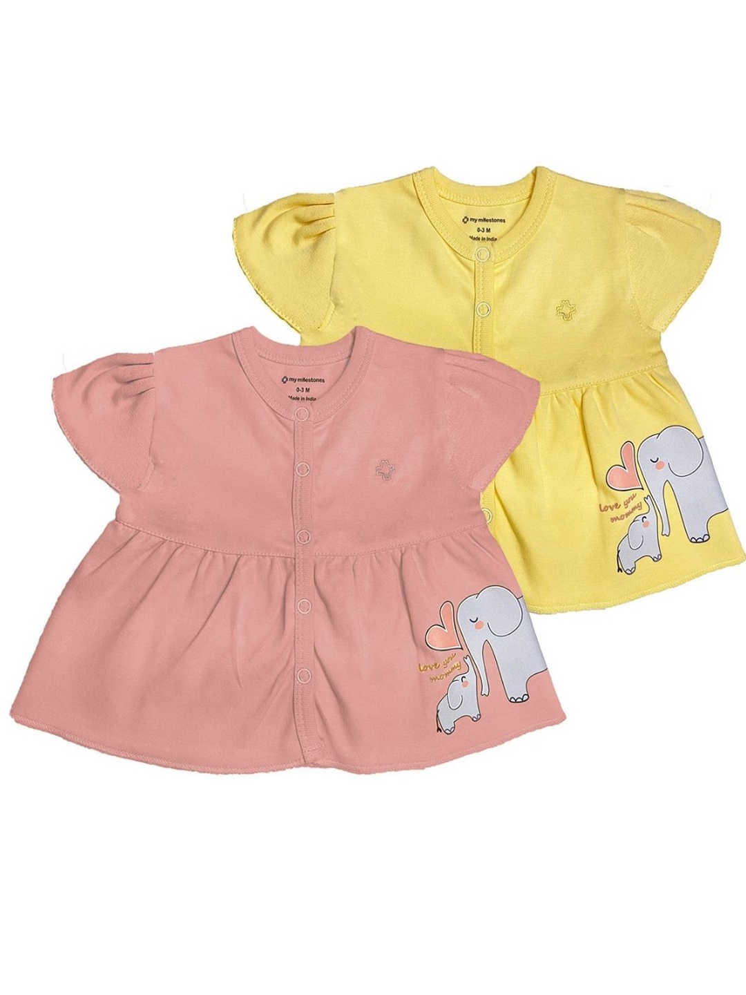 

My Milestones Infants Girls Set of 2 Printed Cotton Tops, Yellow