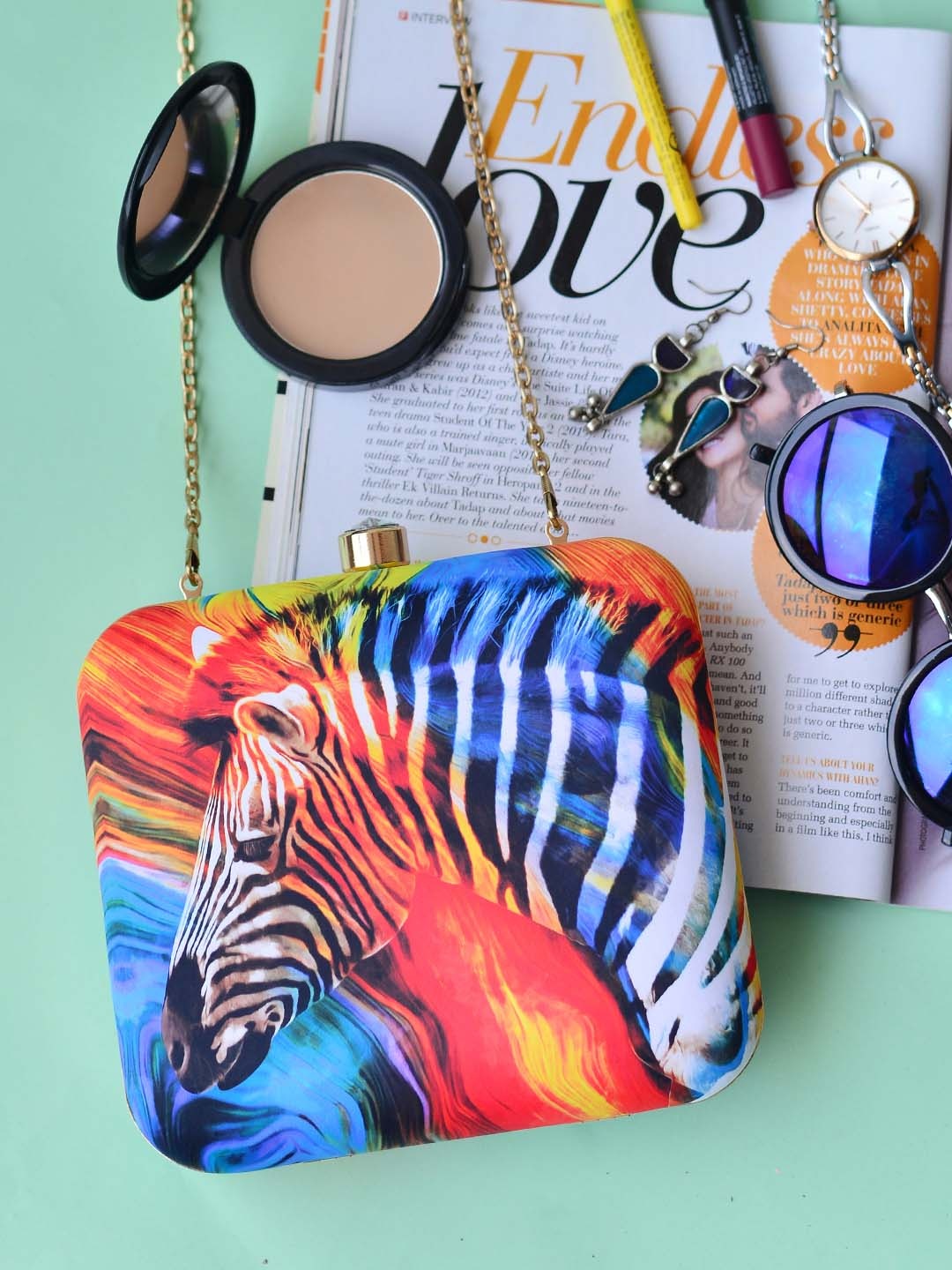 

ARTKLIM Blue & Red Zebra Printed Box Clutch