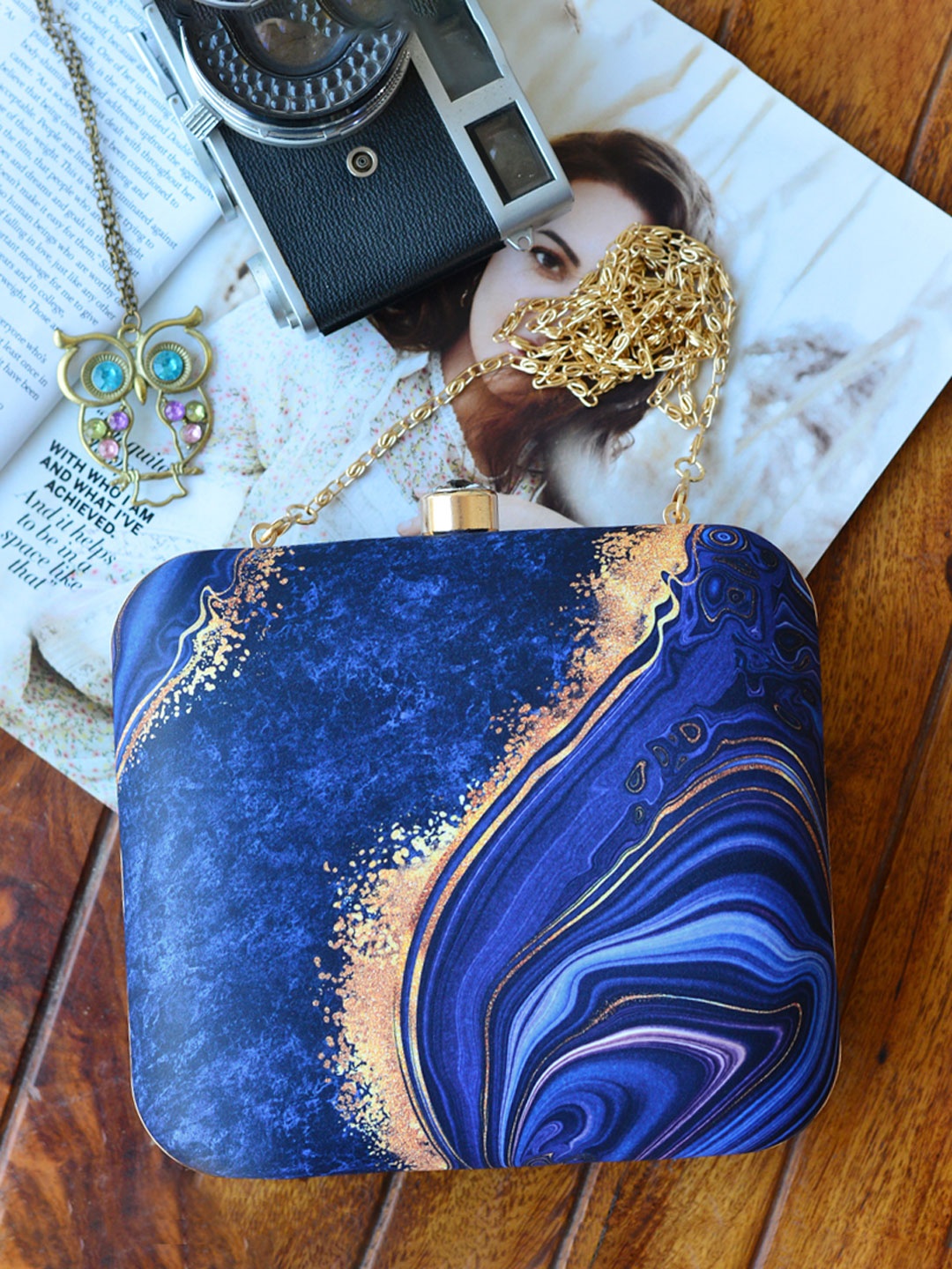 

ARTKLIM Blue & Yellow Marble Printed Box Clutch