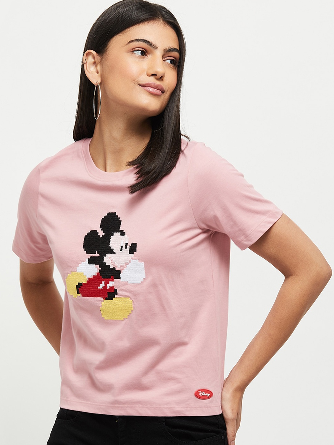 

max Women Pink Mickey Mouse Printed T-shirt