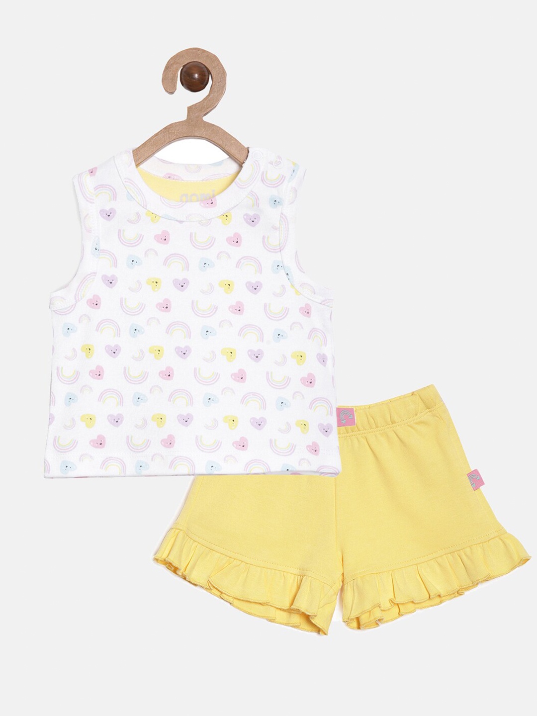 

Aomi Girls Yellow & White Printed Cotton Top with Shorts