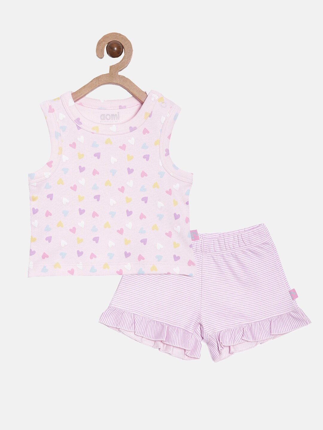 

Aomi Girls Pink & Purple Printed Top with Shorts