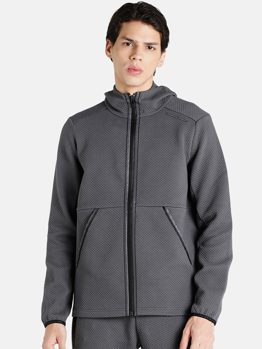 

PUMA Motorsport Men Grey Porsche Design Regular Fit Hooded Tailored Track Jacket